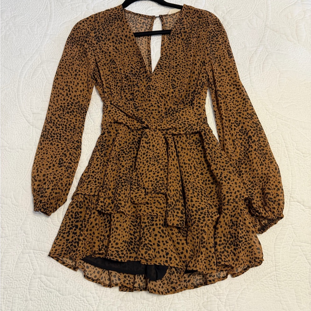 Women’s Leopard Print Long-Sleeve Wrap Dress